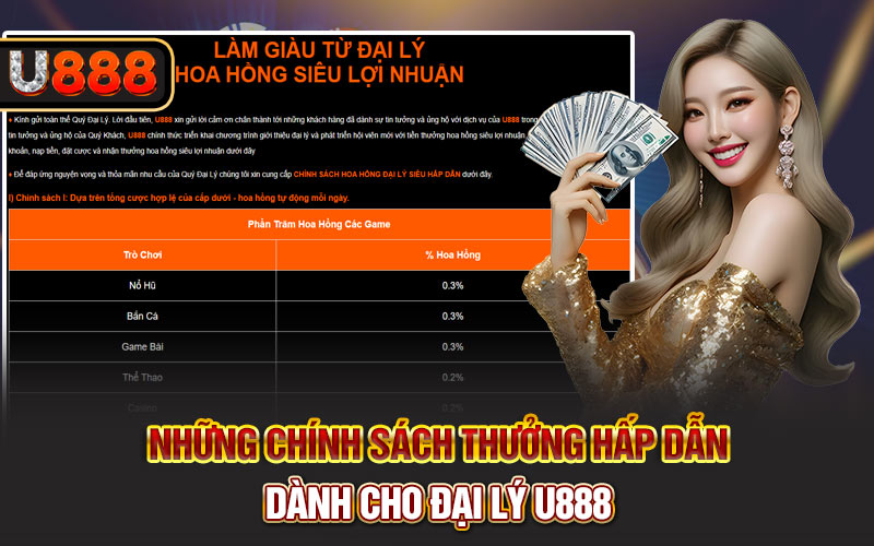 Những chính sách thưởng hấp dẫn dành cho đại lý U888